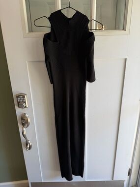 IRO Black Ribbed Cold-Shoulder Maxi Dress